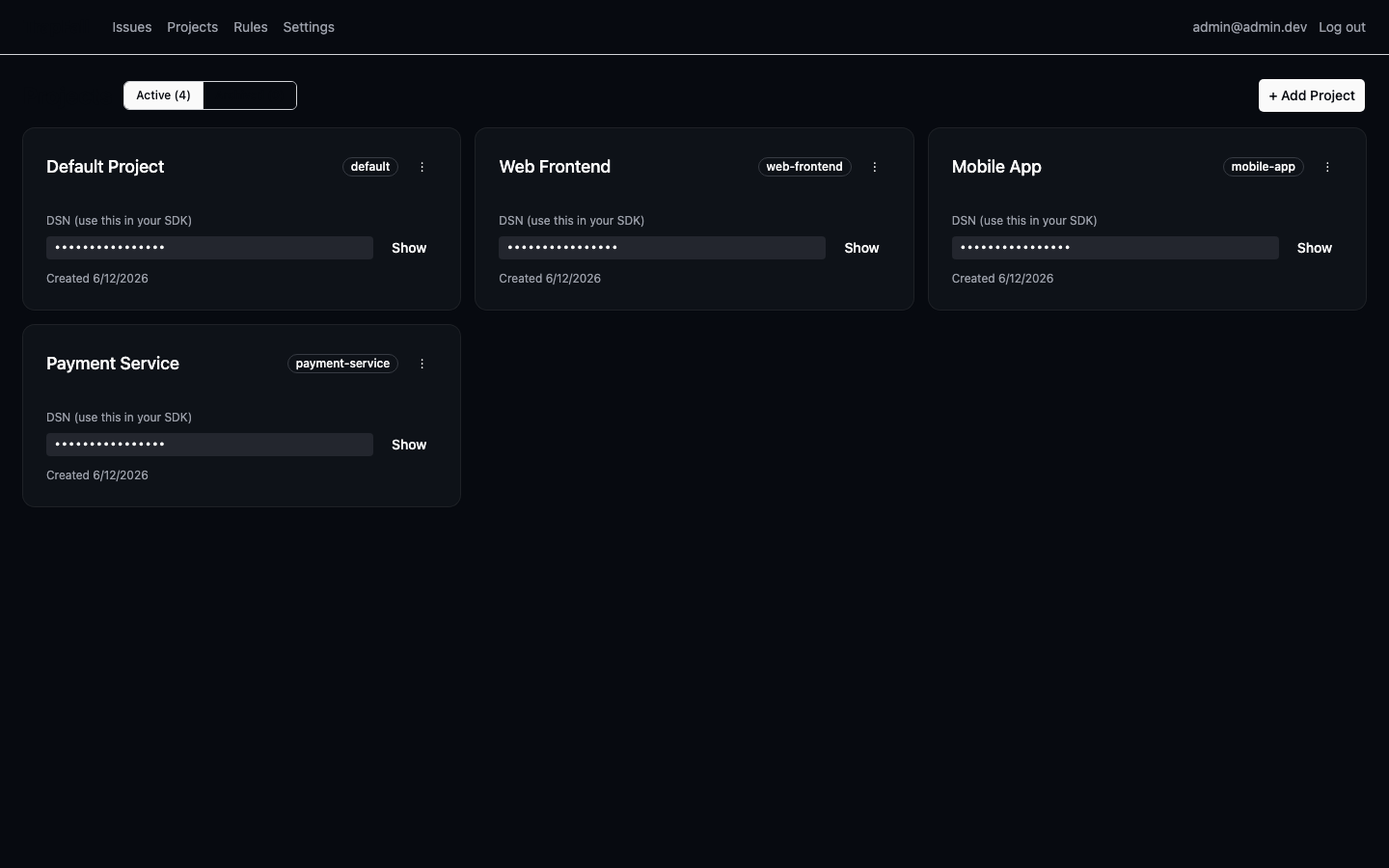 Projects page